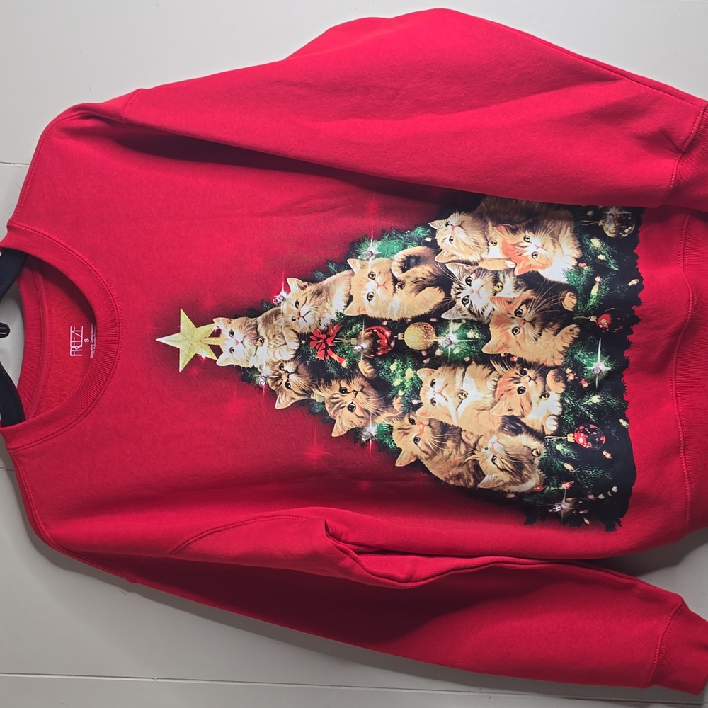 FRZ Holiday Cat Long Sleeve Crewneck Sweater Small Unisex - Picture 8 of 8